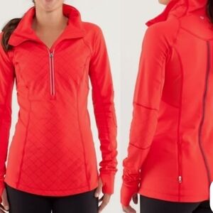 Lululemon Toasty Tech, Red Coral 1/2 Zip Pullover Activewear Jacket, Size 8